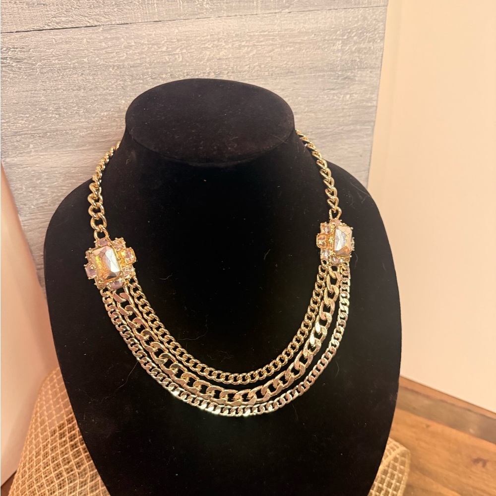Gold Chain Necklace with stone Accents